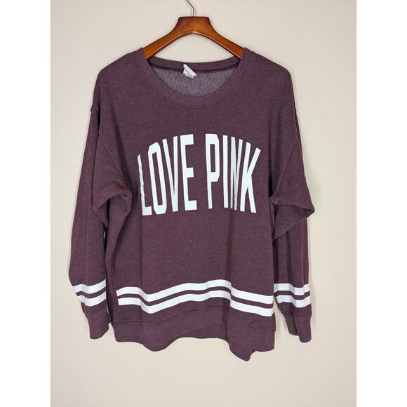 PINK Victoria's Secret Tops - Pink Victoria's Secret Burgundy Oversized Boyfriend Varsity Crew Neck Love Pink